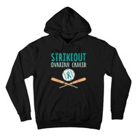 Strikeout Ovarian Cancer Baseball Teal Ribbon Awareness Hoodie