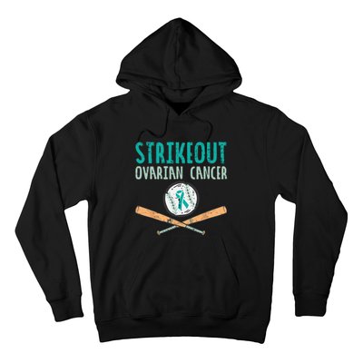 Strikeout Ovarian Cancer Baseball Teal Ribbon Awareness Hoodie