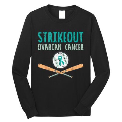 Strikeout Ovarian Cancer Baseball Teal Ribbon Awareness Long Sleeve Shirt