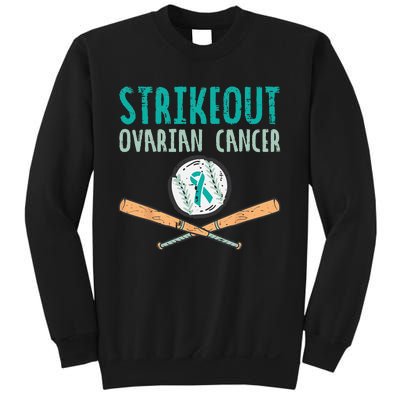 Strikeout Ovarian Cancer Baseball Teal Ribbon Awareness Sweatshirt