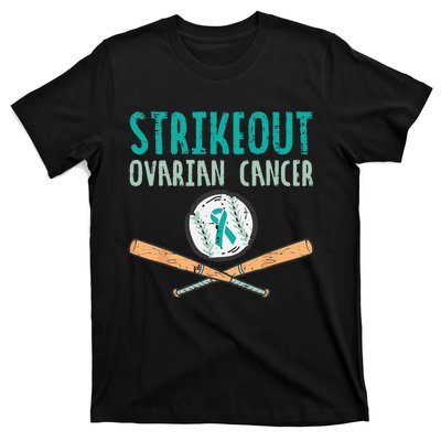 Strikeout Ovarian Cancer Baseball Teal Ribbon Awareness T-Shirt