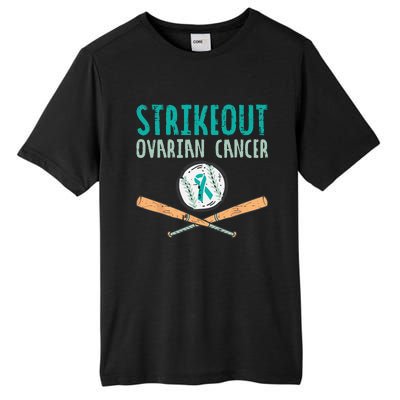 Strikeout Ovarian Cancer Baseball Teal Ribbon Awareness Tall Fusion ChromaSoft Performance T-Shirt