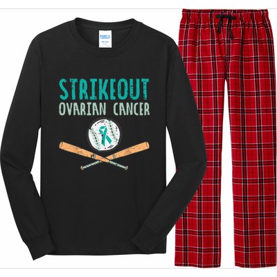 Strikeout Ovarian Cancer Baseball Teal Ribbon Awareness Long Sleeve Pajama Set