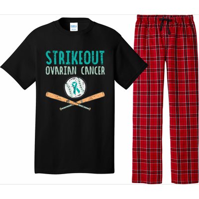 Strikeout Ovarian Cancer Baseball Teal Ribbon Awareness Pajama Set