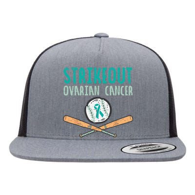 Strikeout Ovarian Cancer Baseball Teal Ribbon Awareness Flat Bill Trucker Hat