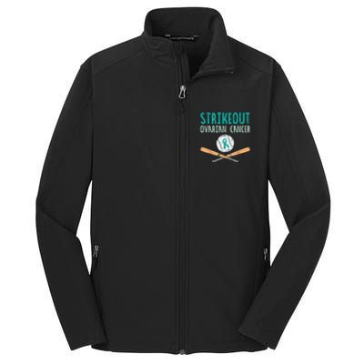 Strikeout Ovarian Cancer Baseball Teal Ribbon Awareness Core Soft Shell Jacket