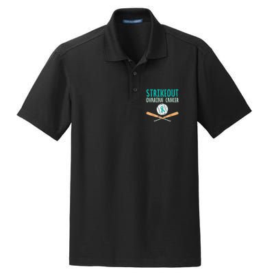 Strikeout Ovarian Cancer Baseball Teal Ribbon Awareness Dry Zone Grid Polo