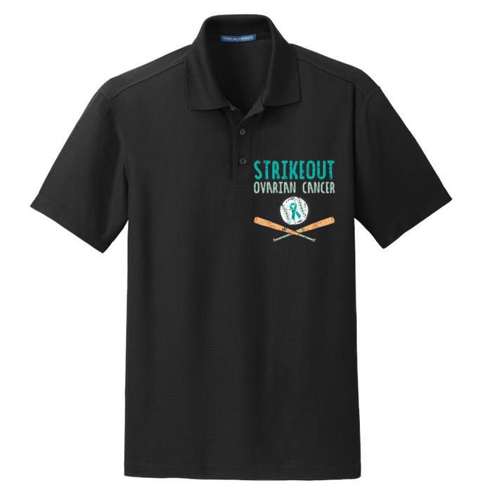 Strikeout Ovarian Cancer Baseball Teal Ribbon Awareness Dry Zone Grid Polo