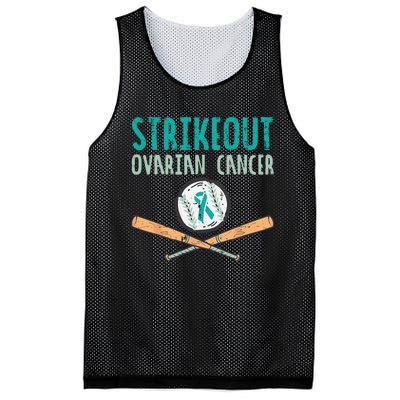 Strikeout Ovarian Cancer Baseball Teal Ribbon Awareness Mesh Reversible Basketball Jersey Tank