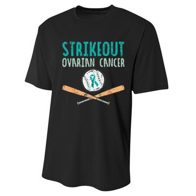 Strikeout Ovarian Cancer Baseball Teal Ribbon Awareness Performance Sprint T-Shirt