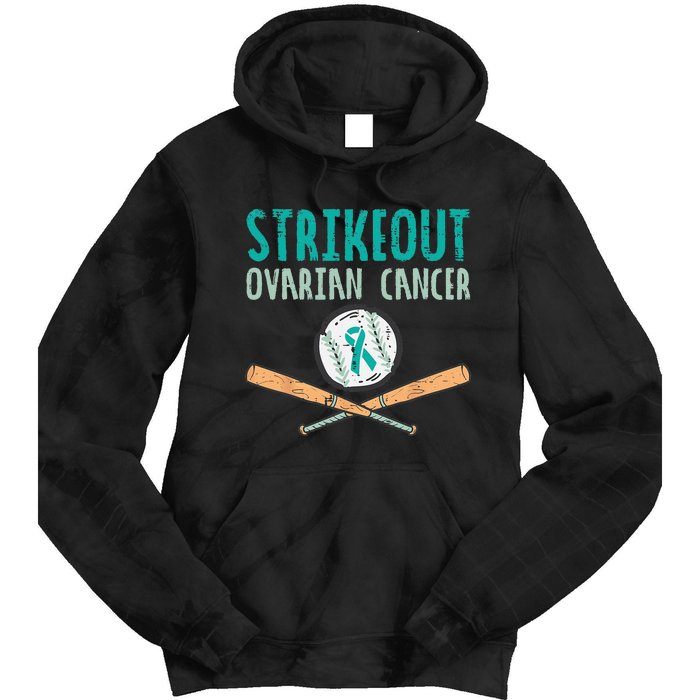 Strikeout Ovarian Cancer Baseball Teal Ribbon Awareness Tie Dye Hoodie