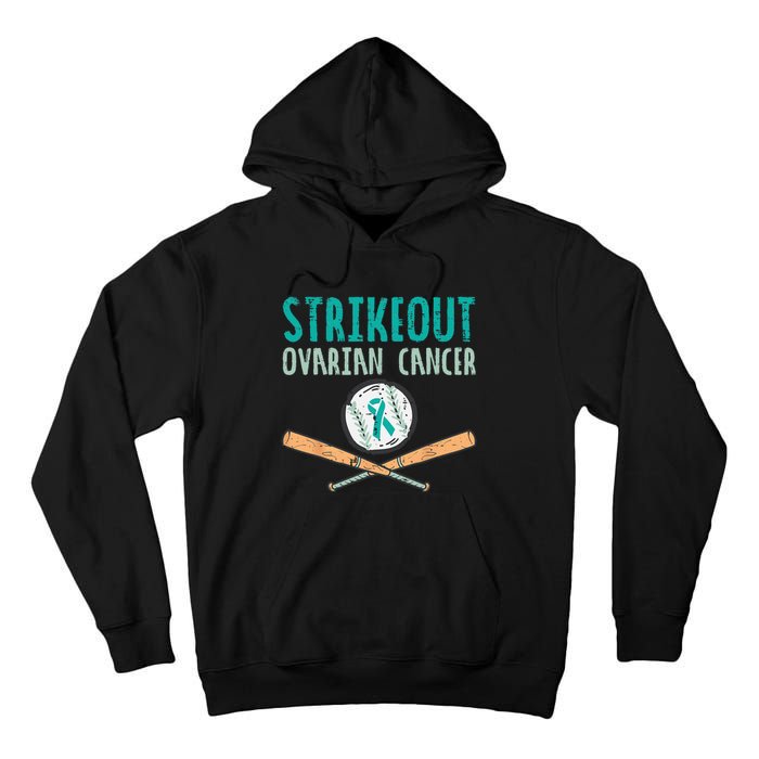 Strikeout Ovarian Cancer Baseball Teal Ribbon Awareness Tall Hoodie