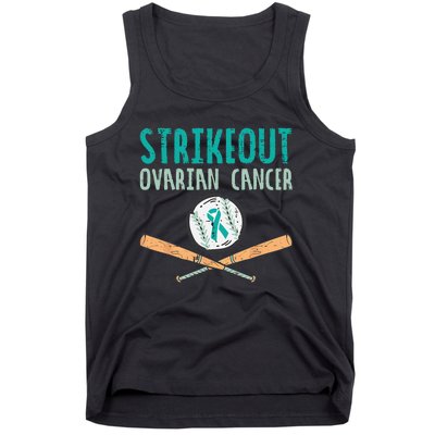 Strikeout Ovarian Cancer Baseball Teal Ribbon Awareness Tank Top