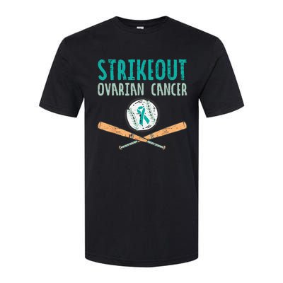 Strikeout Ovarian Cancer Baseball Teal Ribbon Awareness Softstyle CVC T-Shirt