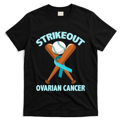Strikeout Ovarian Cancer Baseball Teal Ribbon Awareness T-Shirt
