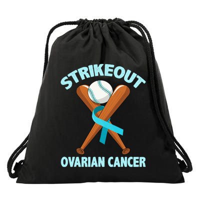 Strikeout Ovarian Cancer Baseball Teal Ribbon Awareness Drawstring Bag