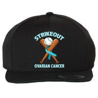 Strikeout Ovarian Cancer Baseball Teal Ribbon Awareness Wool Snapback Cap