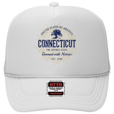 State Of Connecticut Vintage Retro Connecticut High Crown Mesh Back Trucker Hat