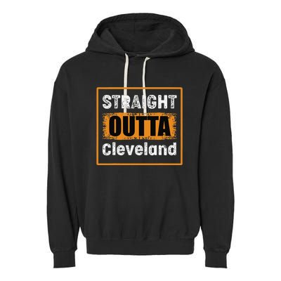 Straight Outta Cleveland Ohio USA Retro Distressed Garment-Dyed Fleece Hoodie