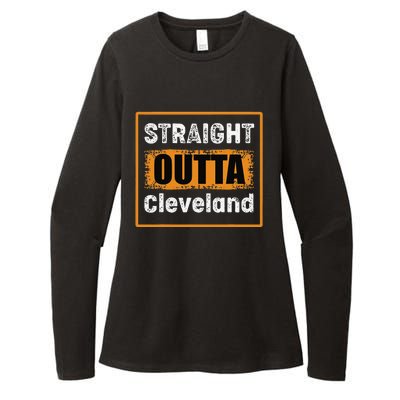 Straight Outta Cleveland Ohio USA Retro Distressed Womens CVC Long Sleeve Shirt