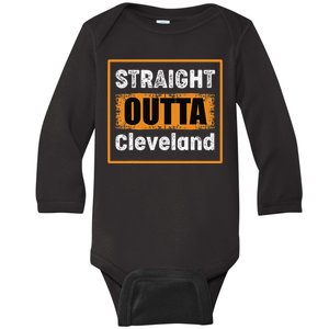 Straight Outta Cleveland Ohio USA Retro Distressed Baby Long Sleeve Bodysuit