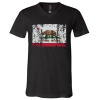 State Of California Flag Vintage Distressed Retro Gift V-Neck T-Shirt