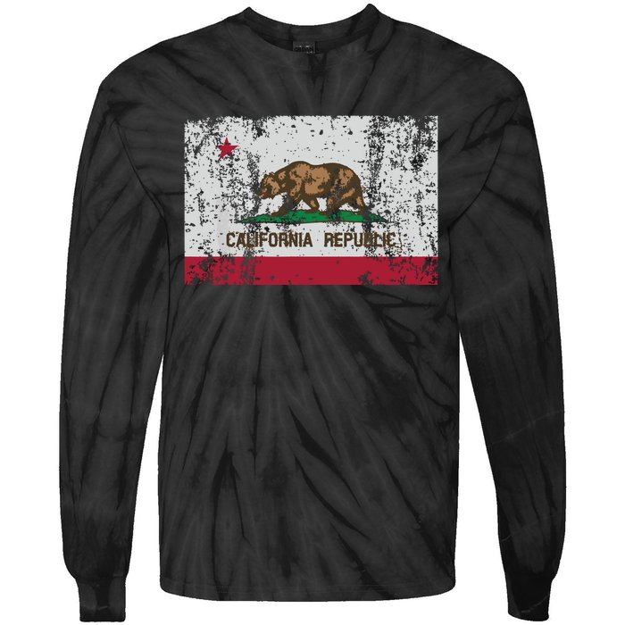 State Of California Flag Vintage Distressed Retro Gift Tie-Dye Long Sleeve Shirt