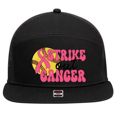 Strike Out Cancer Softball Breast Cancer Awareness 7 Panel Mesh Trucker Snapback Hat