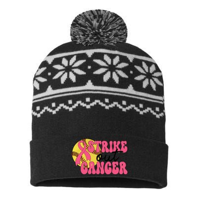 Strike Out Cancer Softball Breast Cancer Awareness USA-Made Snowflake Beanie