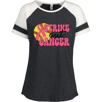 Strike Out Cancer Softball Breast Cancer Awareness Enza Ladies Jersey Colorblock Tee