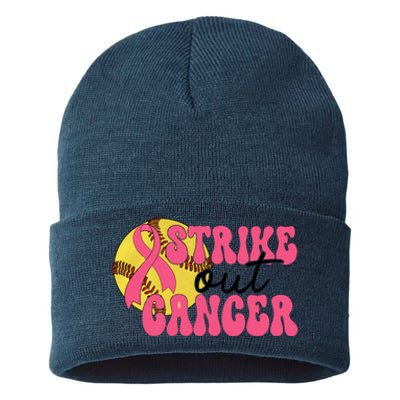 Strike Out Cancer Softball Breast Cancer Awareness Sustainable Knit Beanie