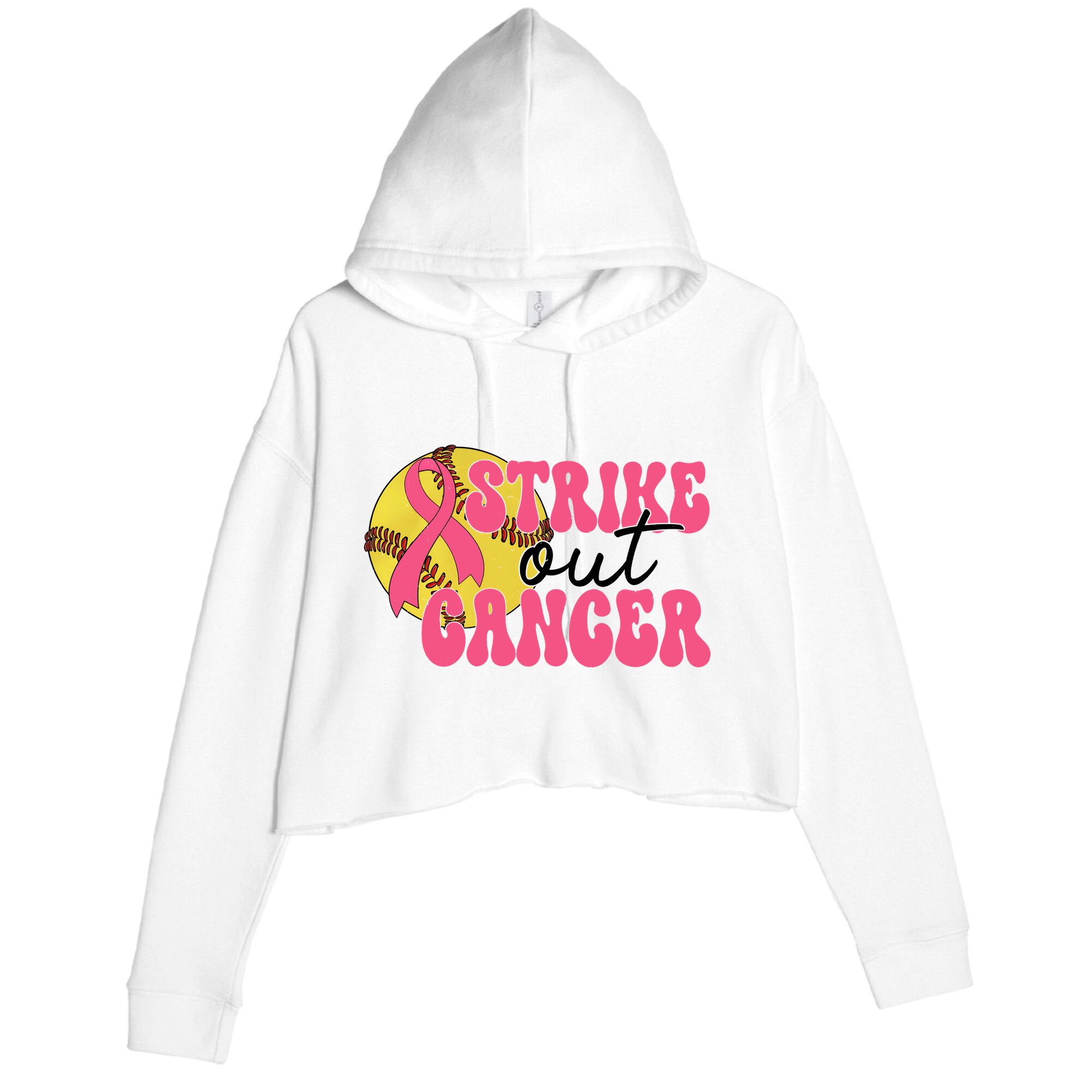 Strike Out Cancer Softball Breast Cancer Awareness Crop Fleece Hoodie