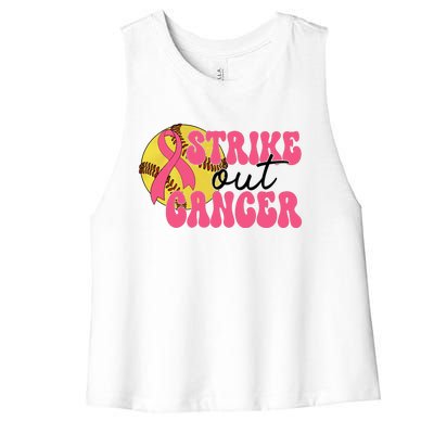 Strike Out Cancer Softball Breast Cancer Awareness Women's Racerback Cropped Tank