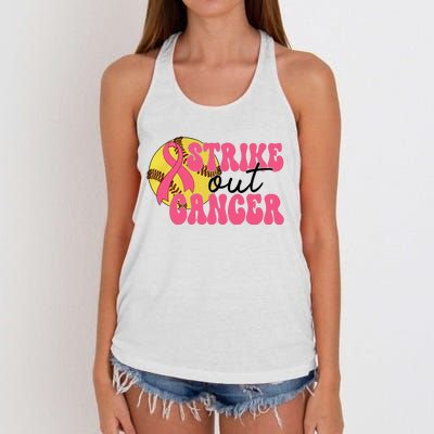 Strike Out Cancer Softball Breast Cancer Awareness Women's Knotted Racerback Tank