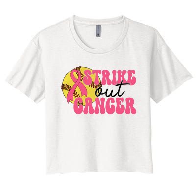 Strike Out Cancer Softball Breast Cancer Awareness Women's Crop Top Tee