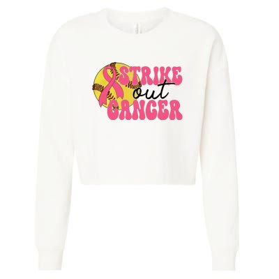 Strike Out Cancer Softball Breast Cancer Awareness Cropped Pullover Crew