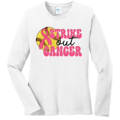 Strike Out Cancer Softball Breast Cancer Awareness Ladies Long Sleeve Shirt