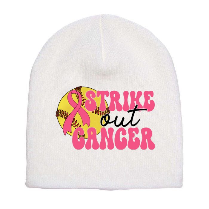 Strike Out Cancer Softball Breast Cancer Awareness Short Acrylic Beanie