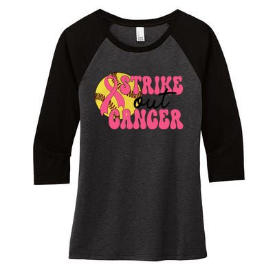 Strike Out Cancer Softball Breast Cancer Awareness Women's Tri-Blend 3/4-Sleeve Raglan Shirt