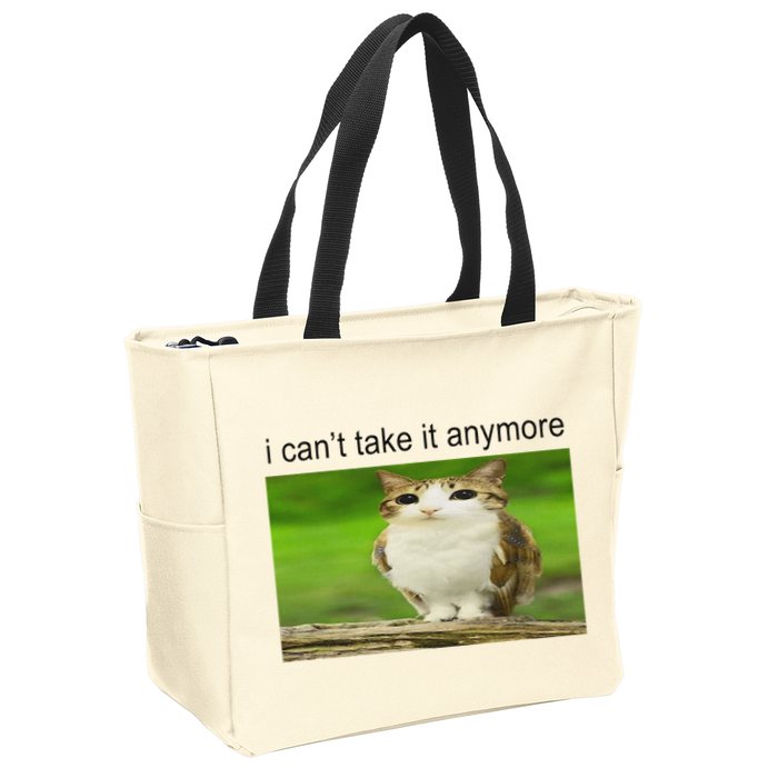 Silly Owl Cat Meme I CanT Take It Anymore Zip Tote Bag