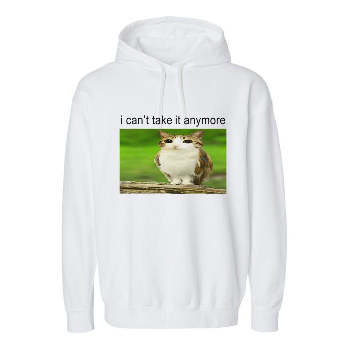 Silly Owl Cat Meme I CanT Take It Anymore Garment-Dyed Fleece Hoodie