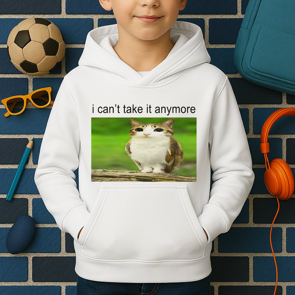 Silly Owl Cat Meme I CanT Take It Anymore Kids Hoodie
