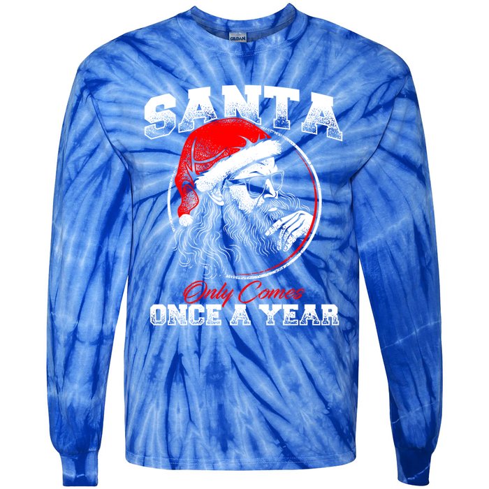 Santa Ony Comes Once A Year Naughty Santa Claus Dirty Joke Gift Tie-Dye Long Sleeve Shirt