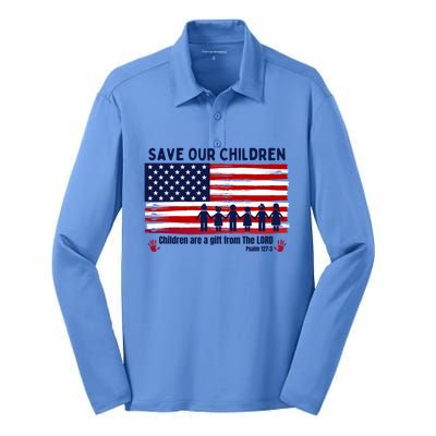 Save Our Children Are Gift From The Lord Freedom USA Flag Silk Touch Performance Long Sleeve Polo