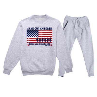 Save Our Children Are Gift From The Lord Freedom USA Flag Premium Crewneck Sweatsuit Set