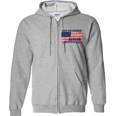 Save Our Children Are Gift From The Lord Freedom USA Flag Full Zip Hoodie