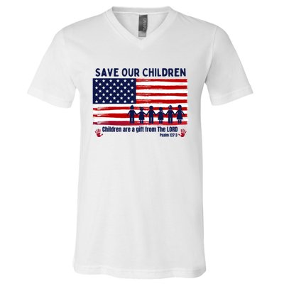 Save Our Children Are Gift From The Lord Freedom USA Flag V-Neck T-Shirt