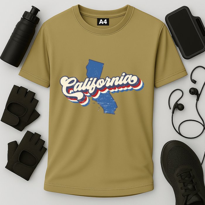 State Of California Retro Logo Cooling Performance Crew T-Shirt