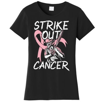 Strike Out Cancer Baseball Player Breast Cancer Awareness Women's T-Shirt