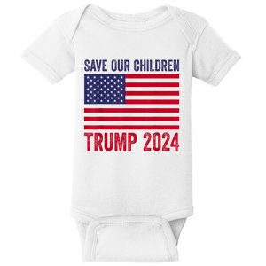 Save Our Children Stop Human Trafficking Trump 2024 Baby Bodysuit